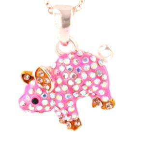 Piglet crystal stone necklace